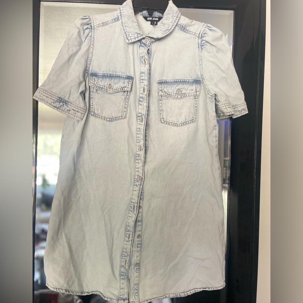 DKNY Light Wash Denim Shirt Dress